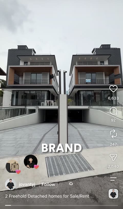 Instagram home tour reel of two freehold detached houses in Singapore — 6,633 likes