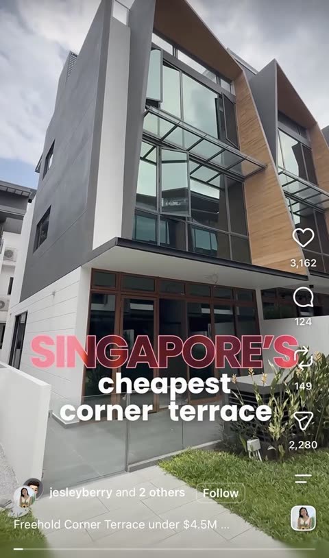 Instagram home tour reel of a freehold corner terrace in Singapore — 3,162 likes